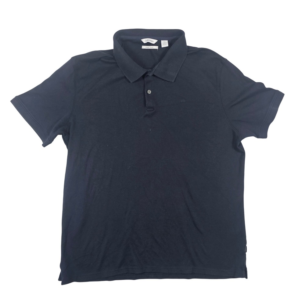 Calvin‎ Klein Mens Liquid Touch Polo Shirt XL Navy Blue Short Sleeve Cotton Top